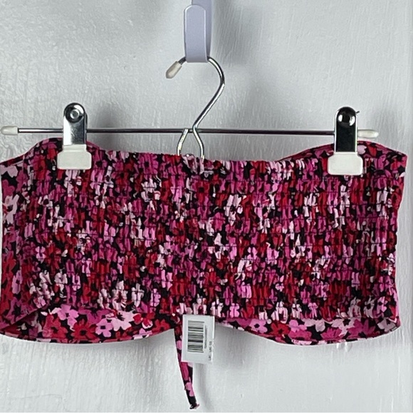 Coquette Ruched Keyhole Bandeau Bralette Top Vintage inspired Pink Red Florals - Picture 4 of 11